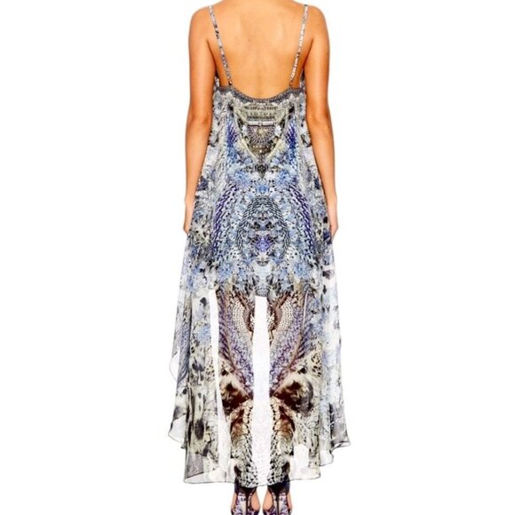 Camilla Mini Dress with Long Overlay Silk Crystal Embellished Size XS Hush Hush - Picture 3 of 16